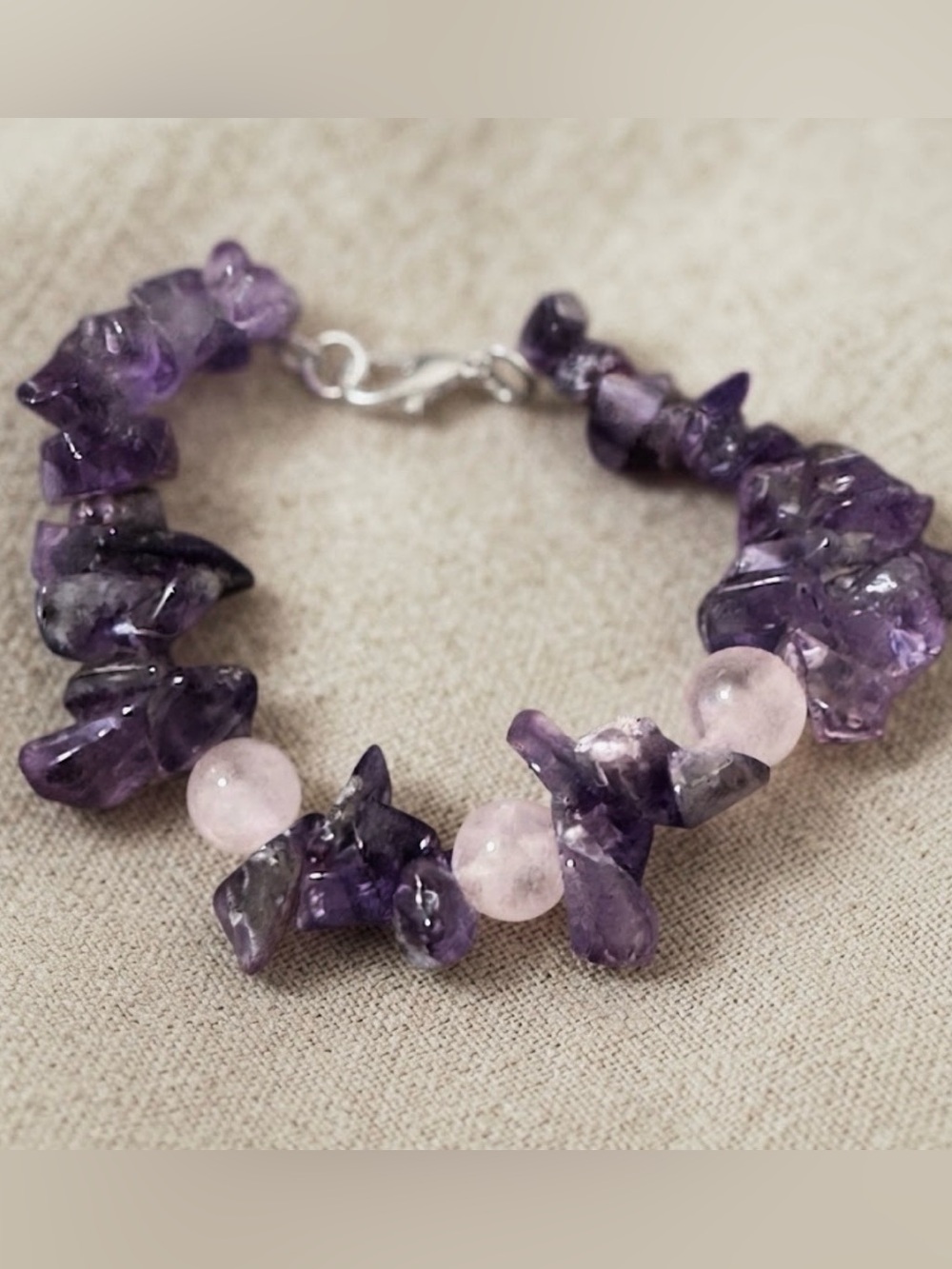 Amethyst and Rose Quartz Beaded Women's Bracelet